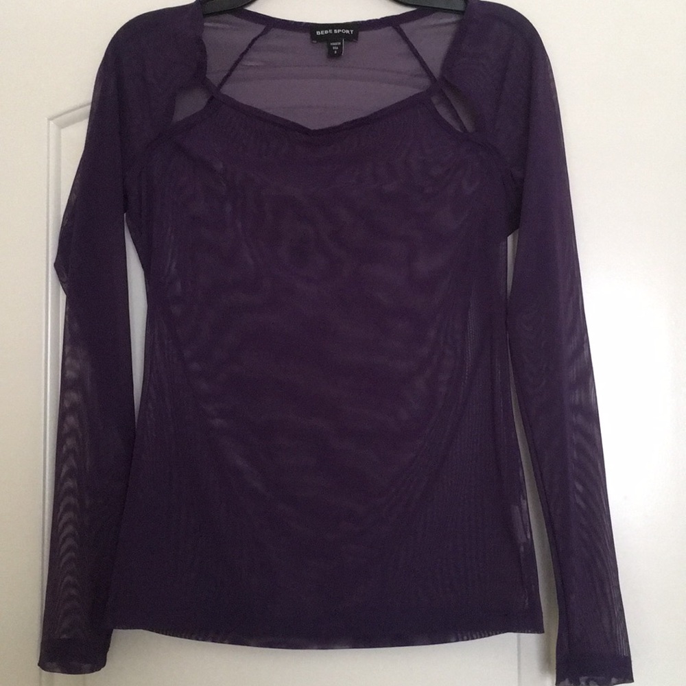 BEBE Sport Mesh T-Shirt Purple Long Sleeve Size S